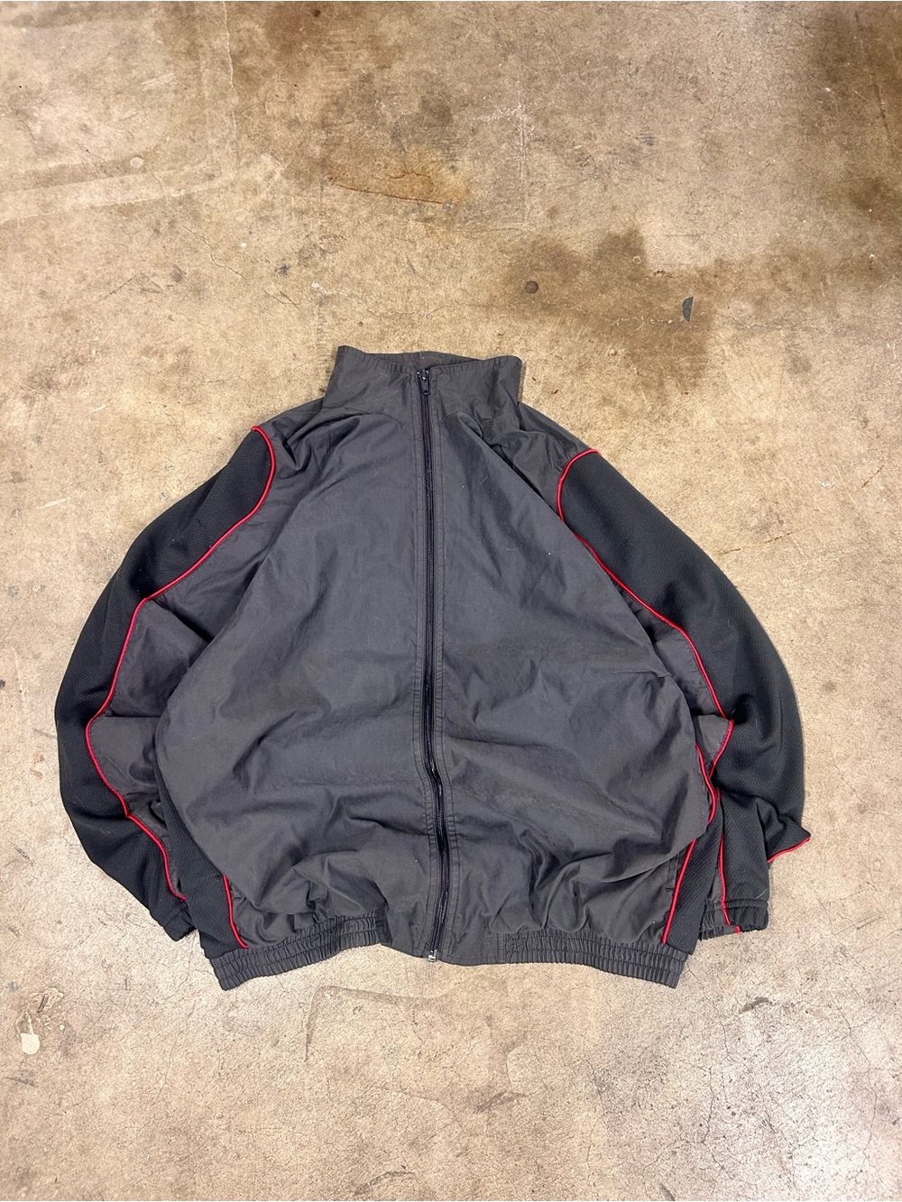 Men's Black Track Jacket with Red Piping